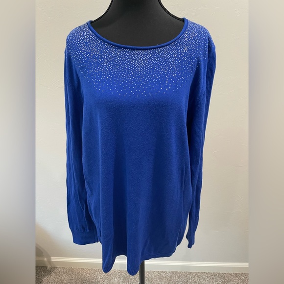 Calvin Klein Royal Blue Embellished Blouse Lightweight Sweater - Picture 1 of 5